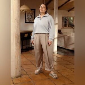 Darling Society High Rise Relaxed Khaki Trouser Pants Small Linen Career Office